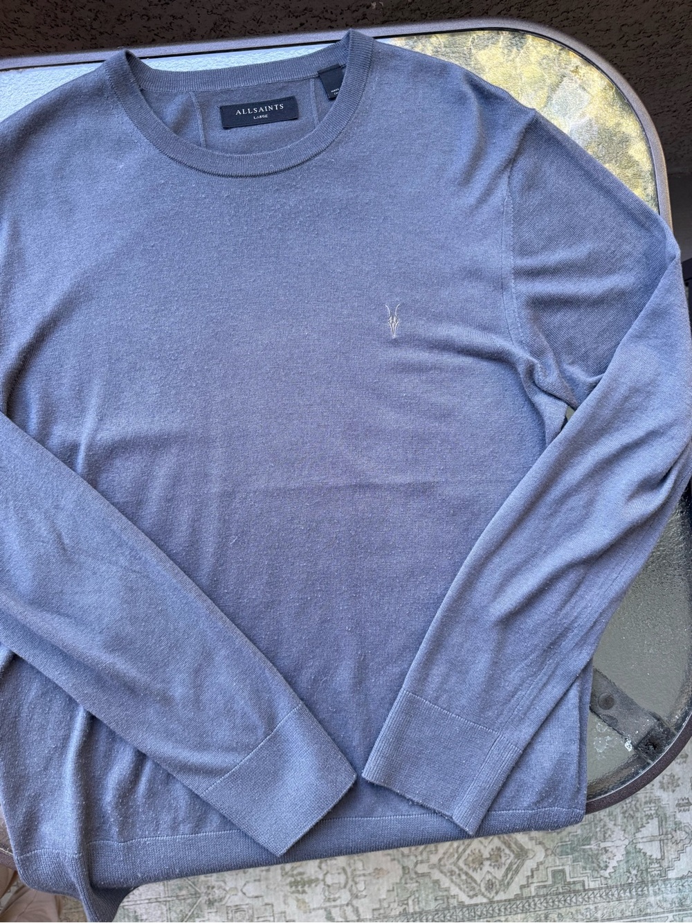 AllSaints Men's Long Sleeve Crewneck Shirt - slate blue - Picture 4 of 8